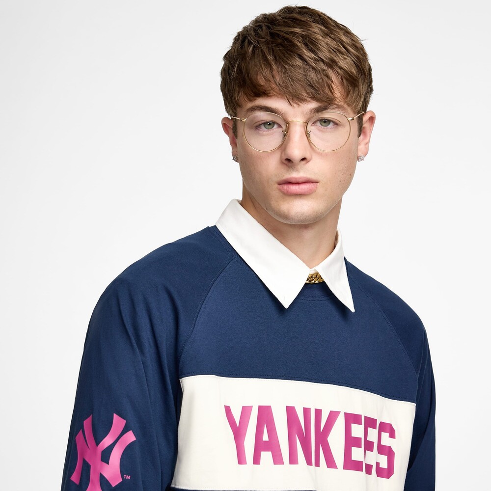 New Era New York Yankees Color Block Dress Blues Long Sleeve T-Shirt - Size S